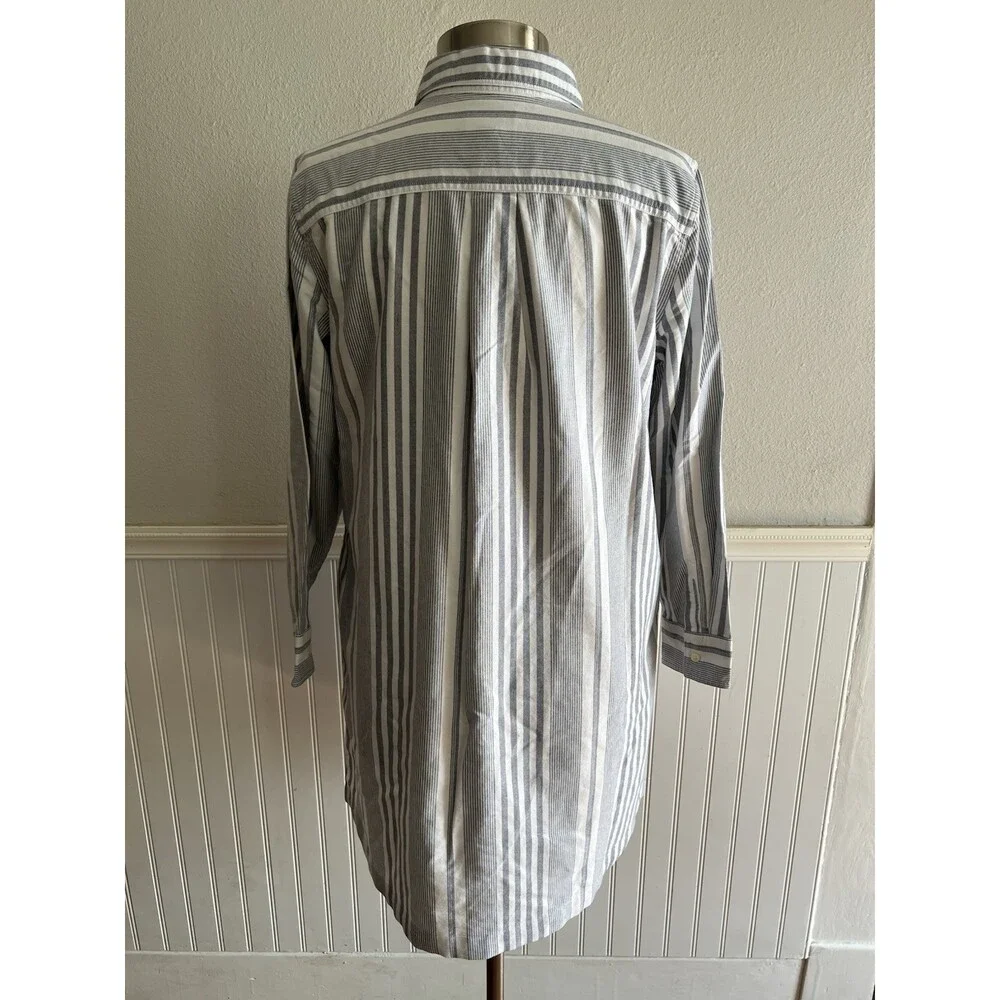 Lands' End Long Sleeve Collared Shirt Dress 100% Cotton Pockets Blue Striped M - Picture 3 of 10